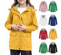 Girls Rain Jacket Windproof Hooded Jacket Lightweight Raincoat with Striped Lining Zip Front & Snap Button Closure Coat Rain Jackets with Flap Pockets for Kids School Windbreaker Outwear