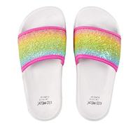 Girls Rainbow Glitter Slides Flip Flops White Pink Lightweight Size 10-11UK