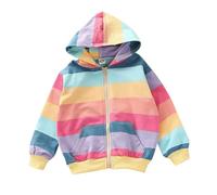 Girls Rainbow Striped Sweatshirt Long Sleeve Mid Length Round Neck Pullover Soft Cosy Jumper Top for School Everyday Cute Fashion Casual Coat(6-7 Years)