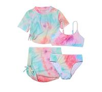 Girls Rash Vest Set Teenage Swimwear Teen Toddler Girl's 4 Swimsuits Tie Dye Prints Bikini Bathing Suit Briefs Girls Bikini Beach Swimwear Set Swimming Suit for Girls Kids Kids (Pink, 10-12 Years)