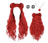 Girls Red Halloween Wig, Halloween Costume Wig with Bracelet, Comfortable Dress up Accessories Festival Outfit Supplies for School Performance Gathering Party