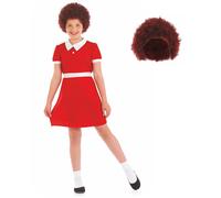 Girls Red Little Orphan Costume + Wig S-XL Kids Musical Fancy Dress TV Book Day