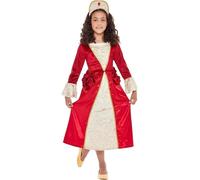 Smiffys Tudor Princess Costume, Red & Gold with Dress & Headpiece, Girls Fancy Dress, Princess Dress Up Costumes