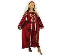 Girls Red Tudor Queen Fancy Dress Costume - Small - Medieval Princess Dress Shakespearean History with Headpiece
