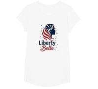 Girls Red White Blue Liberty Belle Patriotic Stars T-Shirt, Girls, White, Small