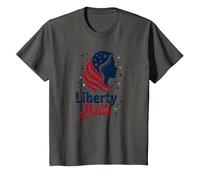 Girls Red White Blue Liberty Belle Patriotic Stars T-Shirt, Kids, Asphalt, 12 Years