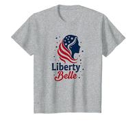 Girls Red White Blue Liberty Belle Patriotic Stars T-Shirt, Kids, Heather Grey, 12 Years
