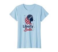 Girls Red White Blue Liberty Belle Patriotic Stars T-Shirt, Women, Baby Blue, XL