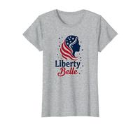 Girls Red White Blue Liberty Belle Patriotic Stars T-Shirt, Women, Heather Grey, XS