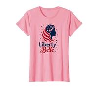 Girls Red White Blue Liberty Belle Patriotic Stars T-Shirt, Women, Pink, L