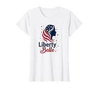 Girls Red White Blue Liberty Belle Patriotic Stars T-Shirt, Women, White, M