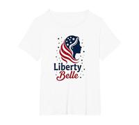 Girls Red White Blue Liberty Belle Patriotic Stars T-Shirt, Women's Plus, White, 2X
