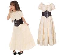 Girls Renaissance Costume Medieval Ren Faire Dress Viking Pirate Outfit Victorian Faerie Vintage Dress with Belt, A, Medium