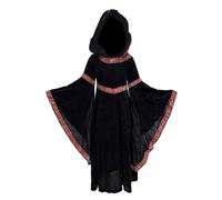 Girls Renaissance Dress Velvet Hooded Royal Medieval Princess Costume for Kids Halloween Dress up Party (Black, 5-6 Years)
