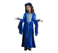 Girls Renaissance Medieval Costume Dress Kids Blue Queen Princess Halloween Fancy Dress up Costume Outfit (Blue, 9-10 Years)