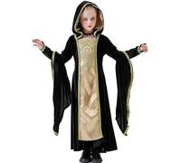 Girls Renaissance Robe Kids Halloween Costume Royal Medieval Princess Maxi Dress with Hooded Cosplay Fancy Dress Up (Black, 11-12 Years)