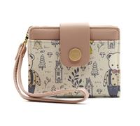 Girls RFID Wallet, Teddy Bear Cartoon Girls Purse : Girl's & Women's Small Medium Purse, Faux Leather Wallet with Coin Pocket and Bus Pass Holder for Women Removable Wrist Strap (Dusty Pink, Small)