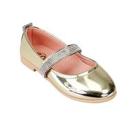 Girls Rhinestone Strap Patent Mary Jane Gold Shoes for Weddings and Special Occasions - Perfect for Little Princesses UK Youth 1