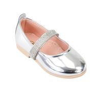 Girls Rhinestone Strap Patent Mary Jane Silver Shoes for Weddings and Special Occasions - Perfect for Little Princesses UK Child 8