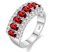 Girl's Rhodium Plated Oval Cut Red CZ Crystal Graduation Ring, Rhinestone Wedding Band For Women Girl J501 (Platinum,Red,Size S)