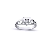 Girls Rhodium Plated Silver CZ Love Heart Signet Ring 2mm 6mm - ARN107 Jewelco London White J
