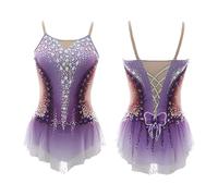 Girls Rhythmic Gymnastic Leotards Rhinestone Personalization Sleeveless Professional Dance Unitards Competition For Women(XXS)