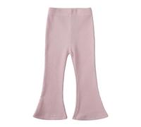 Girls Ribbed Flare Pants Toddler Bell Bottom Leggings with Elastic Waist, Solid Color Yoga Trousers, Ruffle Detail Kids Clothes (Pink, 8-10 Years)