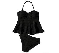Girls' Ribbed Two Piece Swimwear Tankini Top and Boyshort Bottom, High Elasticity, for Active Play, Grey #D