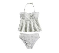 Girls' Ribbed Two Piece Swimwear Tankini Top and Boyshort Bottom, High Elasticity, for Active Play, Grey #D