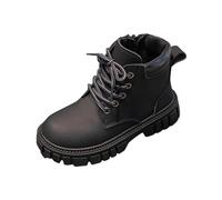 Girls Riding Boots Lace Up Faux Leather Booties Kids Cowboy Boots with Inner Height Shoes Zip-up Short Boot British Style Mountaineering Boot Non-Slip Durable Shoes for School Outdoor