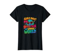 Girls Rock The Whole World Feminist Rainbow Graphic T-Shirt