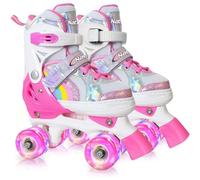 Girls Roller Skates for Big Kids ages6-12 7 8 9 10, 4 Size Adjustable Rainbow Unicorn Quad Skates with All Light Up Wheels - Best Birthday Gift for Outdoor Sports