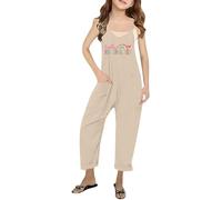 Girls Romper Jumpsuit for Back to School Comfortable and Stylish Kids' Overalls with Letter Prints for Preschool and Kindergarten Khaki