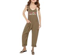 Girls Romper Jumpsuit for Back to School Comfortable and Stylish Kids' Overalls with Letter Prints for Preschool and Kindergarten Brown