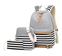 Girls Rucksack Age 8 - Children'S Three Piece Set In Law Bag Canvas Casual Backpack Capacity Printed Primary School Middle School High School Student School Bag (Grey One Size)