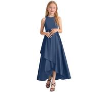 Girls Ruffle Dress Chiffon Halter A Line High Low Flowy Junior Kids Girl's Pageant Bridesmaid Dresses for Wedding Party 2-14Years