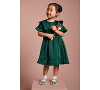 Girls Ruffle Satin Back Crepe Dress Coast Emerald 3-4 Years