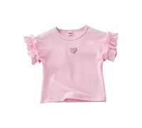 Girls Ruffle Short Sleeve T Shirts Cute Heart Print T-Shirts Crew Neck Solid Tee Tops Summer Casual Cropped Tops Cute Trendy Blouse Basic Plain Shirts for Girls (Red, 4-5 Years)