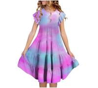 Girls Ruffle Sleeve Princess Dresses Teen Printed Sleeveless MidiParty Dresses Casual Flowy A Line Hight Waist Clothres Summer Beach Occasion Sundress for Teenage (F-Hot Pink, 14-15)
