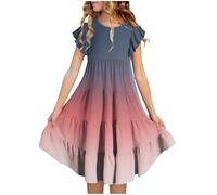 Girls Ruffle Sleeve Princess Dresses Teen Printed Sleeveless MidiParty Dresses Casual Flowy A Line Hight Waist Clothres Summer Beach Occasion Sundress for Teenage (C-Pink, 12-13)