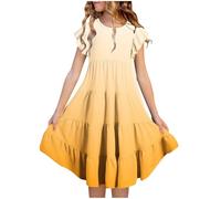 Girls Ruffle Sleeve Princess Dresses Teen Printed Sleeveless MidiParty Dresses Casual Flowy A Line Hight Waist Clothres Summer Beach Occasion Sundress for Teenage (C-Yellow, 14-15)
