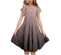 Girls Ruffle Sleeve Princess Dresses Teen Printed Sleeveless MidiParty Dresses Casual Flowy A Line Hight Waist Clothres Summer Beach Occasion Sundress for Teenage (B-Brown, 14-15)