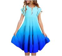 Girls Ruffle Sleeve Princess Dresses Teen Printed Sleeveless MidiParty Dresses Casual Flowy A Line Hight Waist Clothres Summer Beach Occasion Sundress for Teenage (A-Blue, 12-13)