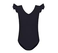 Girls Ruffle Sleeve Team Basic Leotard for Ballet Dance, Black, 10-11Years