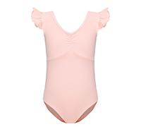 Girls Ruffle Sleeve Team Basic Leotard for Ballet Dance, Pink, 10-11Years