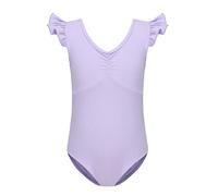 Girls Ruffle Sleeve Team Basic Leotard for Ballet Dance, Purple, 10-11Years