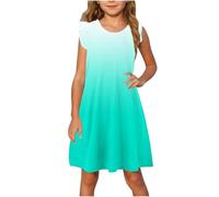 Girls Ruffle Sleeveless Summer Dress Hawaiian Crewneck Funny Gradient Sundress Beach Flowy Casual A-Line Sundress Cute Crewneck Swing Princess Dresses Holiday Green1 13 Years