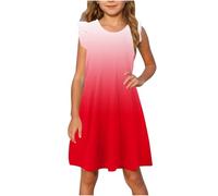 Girls Ruffle Sleeveless Summer Dress Hawaiian Crewneck Funny Gradient Sundress Beach Flowy Casual A-Line Sundress Cute Crewneck Swing Princess Dresses Holiday Red1 11 Years