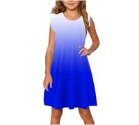Girls Ruffle Sleeveless Summer Dress Hawaiian Crewneck Funny Gradient Sundress Beach Flowy Casual A-Line Sundress Cute Crewneck Swing Princess Dresses Holiday Dark Blue1 9 Years