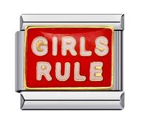 Girls Rule Red Silver Italian 9mm Link Stainless Steel Bracelet Charm Compatible With Nomination